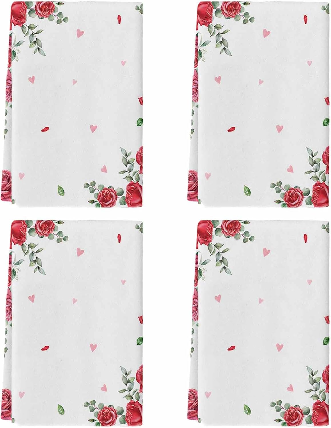 Valentine's Day Roses Heart Kitchen Towel Set of 4