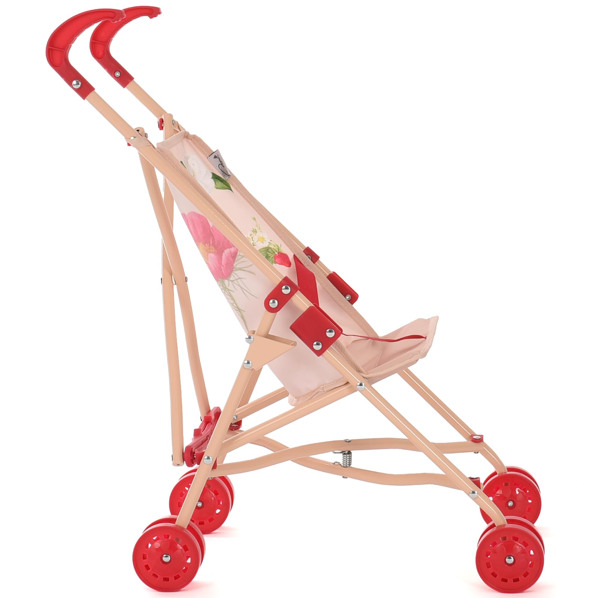 Poussette pour poupée Roma Flora - Jouet écologique avec parapluie pour poupée - À partir de 2 ans, crème/rouge, tissu recyclé, pliable, portable, première poussette idéale pour poupée, cadeau de Noël