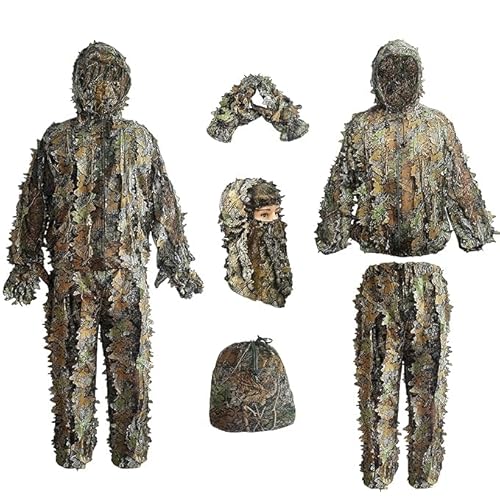 Ghillie Suit, Kids Adult 3D Leafy Camouflage Clothing, Camo Suit for Turkey Hunting, Hunting for Outdoor Game and Halloween