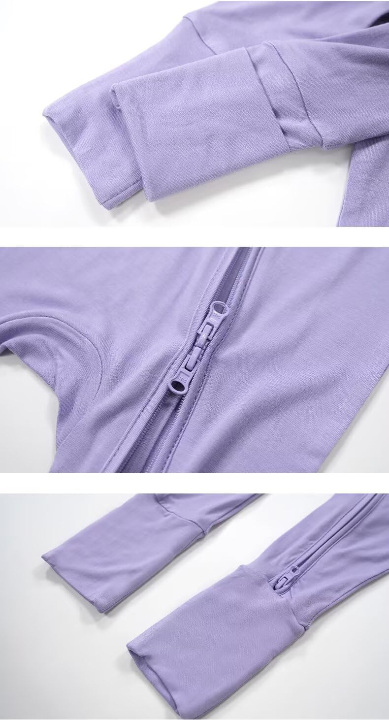 Teach Leanbh Unisex Baby 2 Pack Bamboo Viscose Pajamas with Mittens and Feet Cuffs 2 Way Zipper Long Sleeve Romper - Image 4