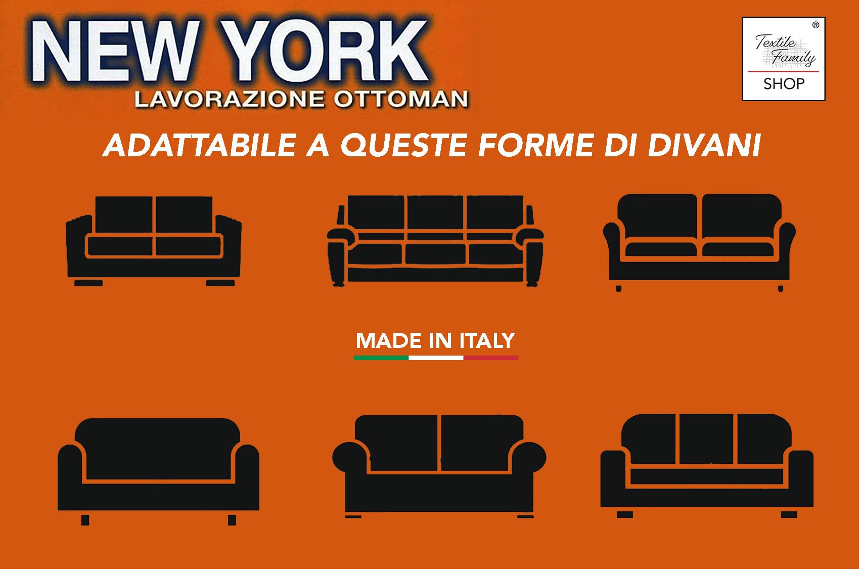 Tex family Copridivano New York Bianco Elasticizzato, Antigraffio, per Divani con Braccioli, Telo Divano Universale, Made in Italy - Divano 2/3 posti cm. 110-170