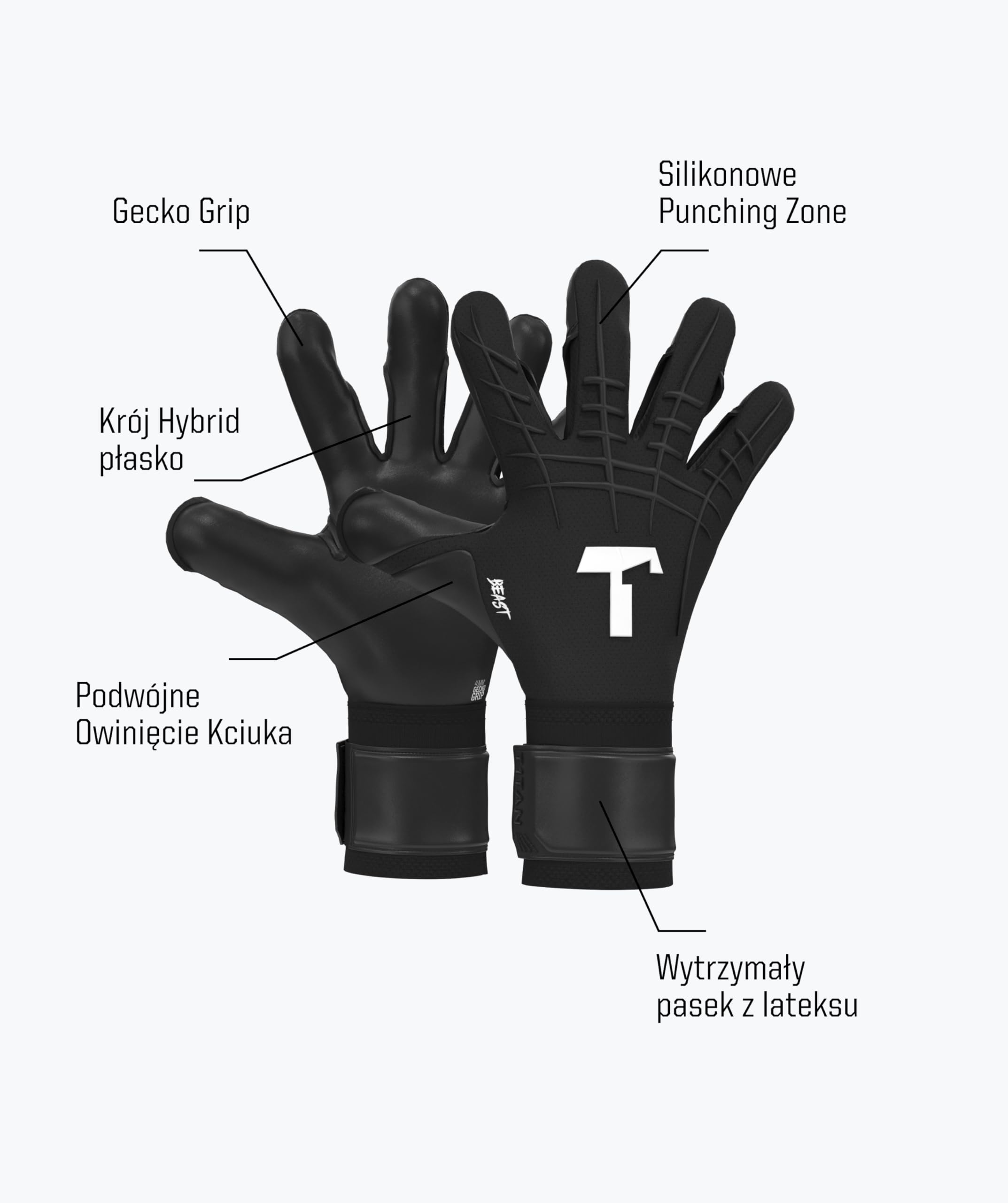 T1TAN Bestia rękawice bramkarskie, bez ochrony palców, rękawice bramkarskie, do piłki nożnej, różne rozmiary i kolory