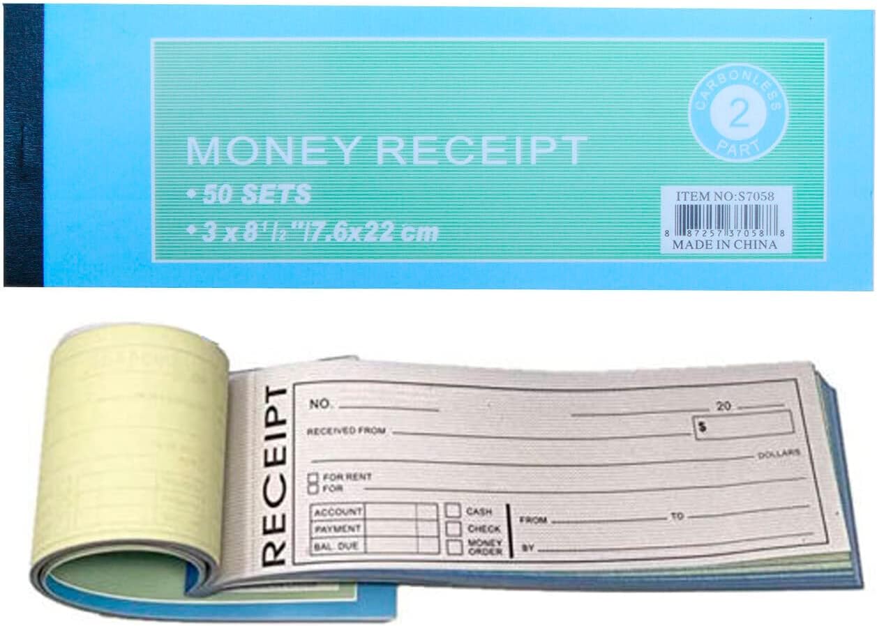 Adams Money Receipt Book With Stub, 5 15/16in. x 2 3/4in