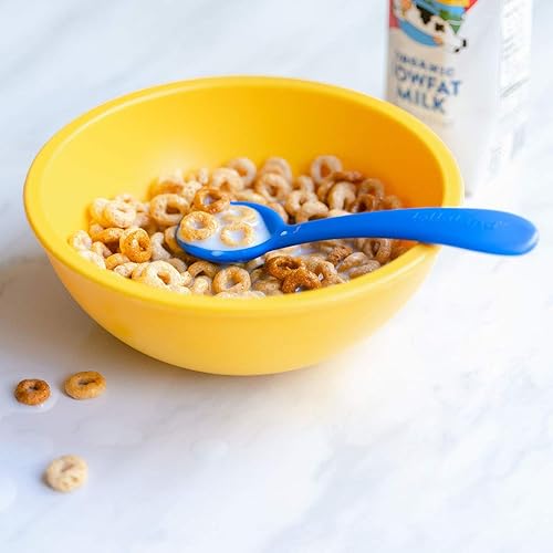 Miniatura 6 de Juego de cubiertos de plástico de 5 piezas para niños pequeños, cuchara y tenedor, cubiertos reutilizables para niños pequeños con bolsa de viaje