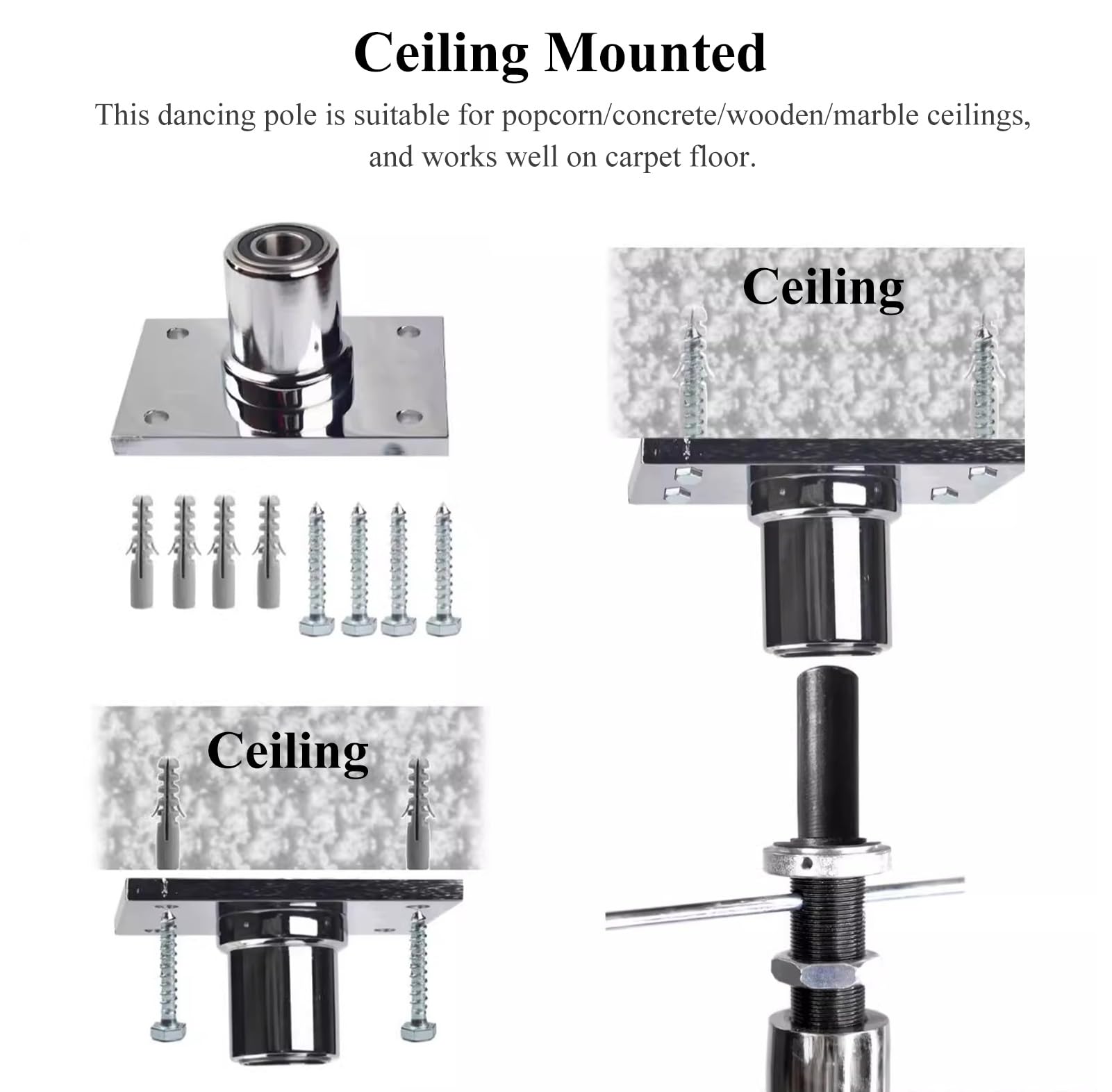 BBHW 2.2m-3.7m Gold Fixed Plate Stripper Pole, Heavy Duty Dancing Practice Pole for High Ceiling, Permanent Pole Dance Bar with Complete Set (Color : 2.7M-3.2M(8.9FT-10.5FT))