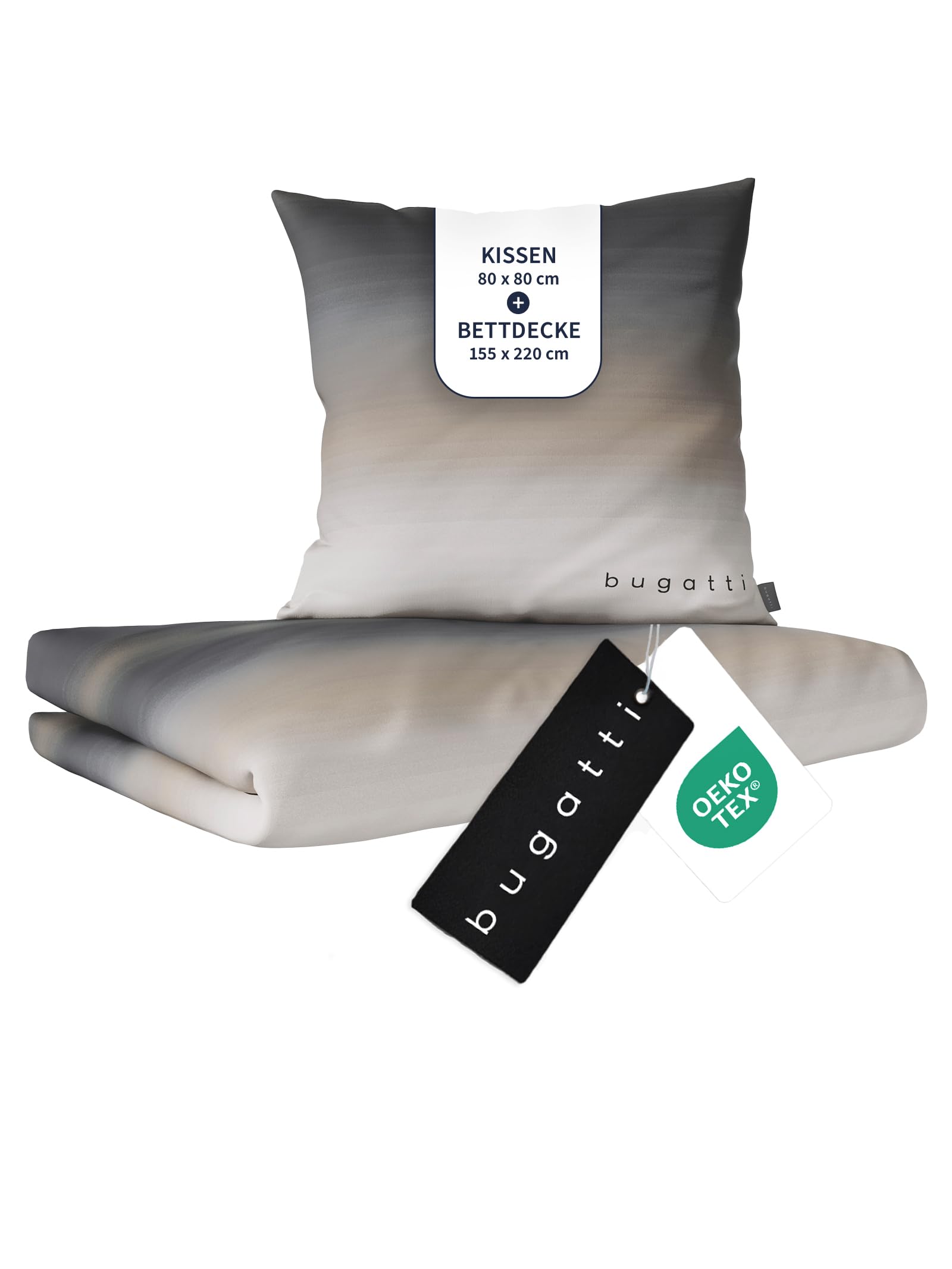 bugatti Bed Linen 155 x 220 cm - 100% Cotton, Zip, Cuddly, Soft & Washable, Mako Satin Bed Linen Striped Grey Beige-image-16
