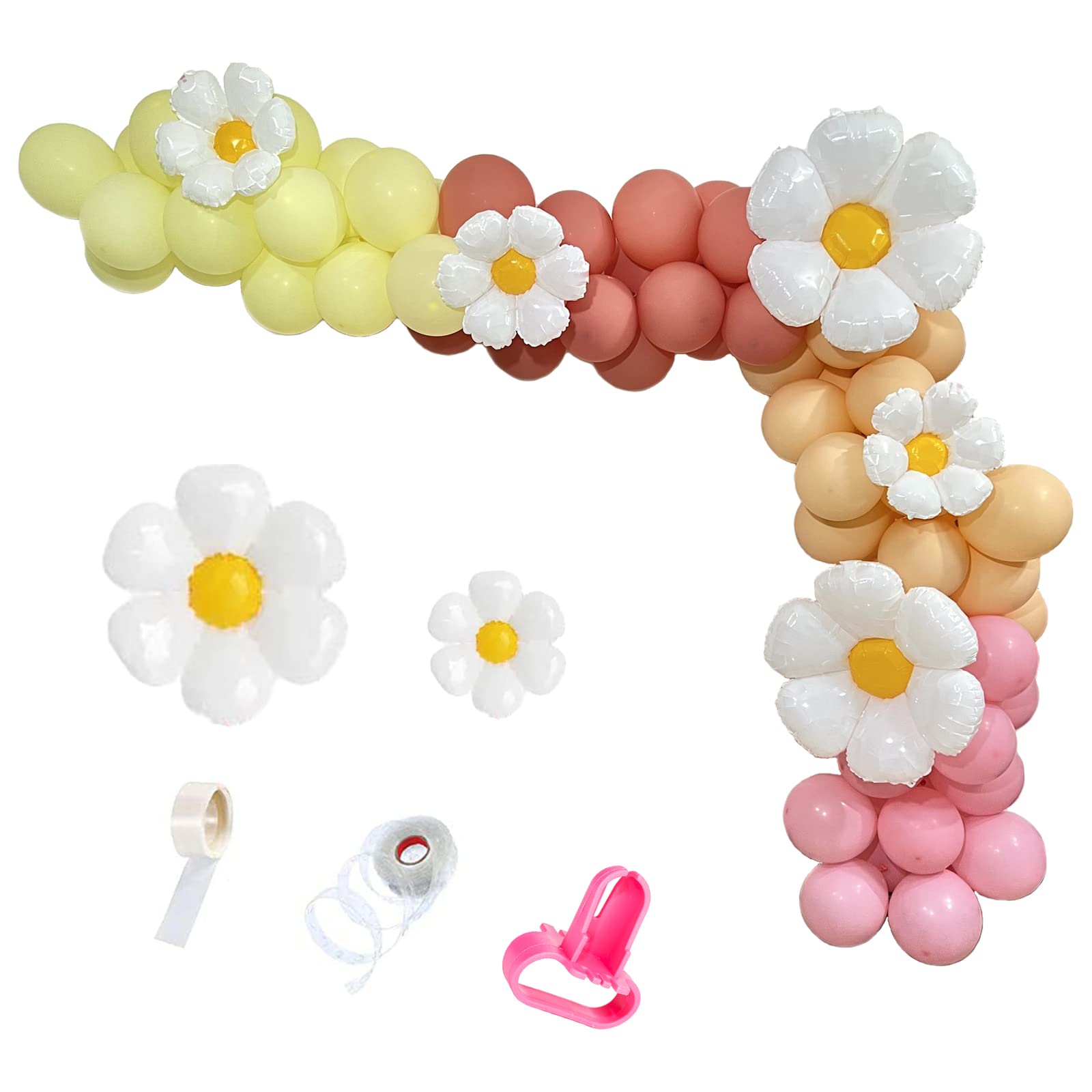 MANGUODaisy Balloons Garland Kit Arch 88PCS Boho Balloon Garland Groovy Party Decoration Daisy Flower Latex Balloons Decorations for Daisy Theme Birthday Baby Shower Wedding Decor (Multicolor)