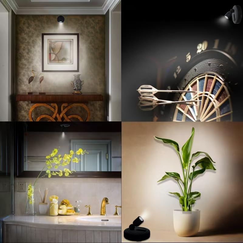 BERGUSTCH Picture Light Battery Operated, 3 Color Temperatures Picture Light with Remote, Indoor LED Spot Lights for Plants for Wall Frame Dartboard Art Painting Display Accent-Black