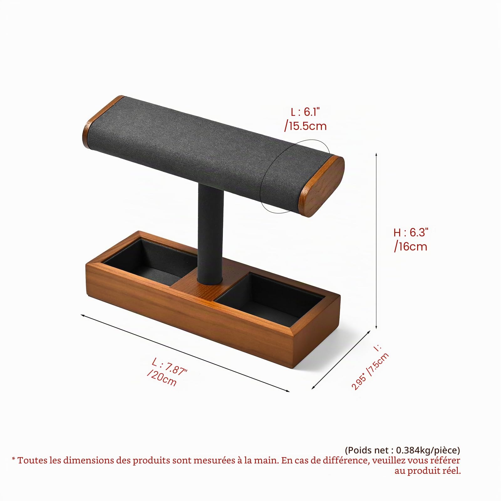 Oirlv Multifonctionnel Bois Massif Support Montre,Porte Montre,Watch Stand Pour Organisateur de Bijoux Collier(Gris Foncé)