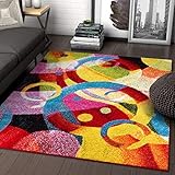 Bubble Bright Multi Circles Yellow Blue Red Abstract Geometric Lines Area Rug 3x5 (3'3
