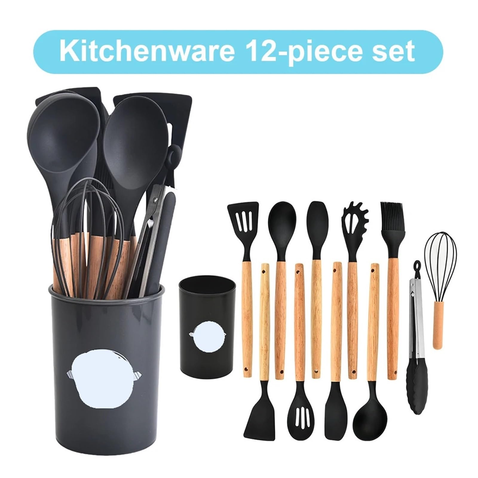 Set di utensili da cucina 12 pezzi, spatola in silicone, cucchiaio, spazzola, frusta, kit strumenti