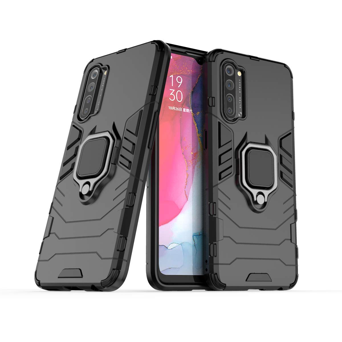 MRSTER Funda OPPO Reno4 Pro 5G, Armor Funda con 360 Anillo Soporte, Anti-Arañazos con Absorción de Choque Resistente Carcasa Protectora para OPPO Reno4 Pro 5G. HB Black — view 24
