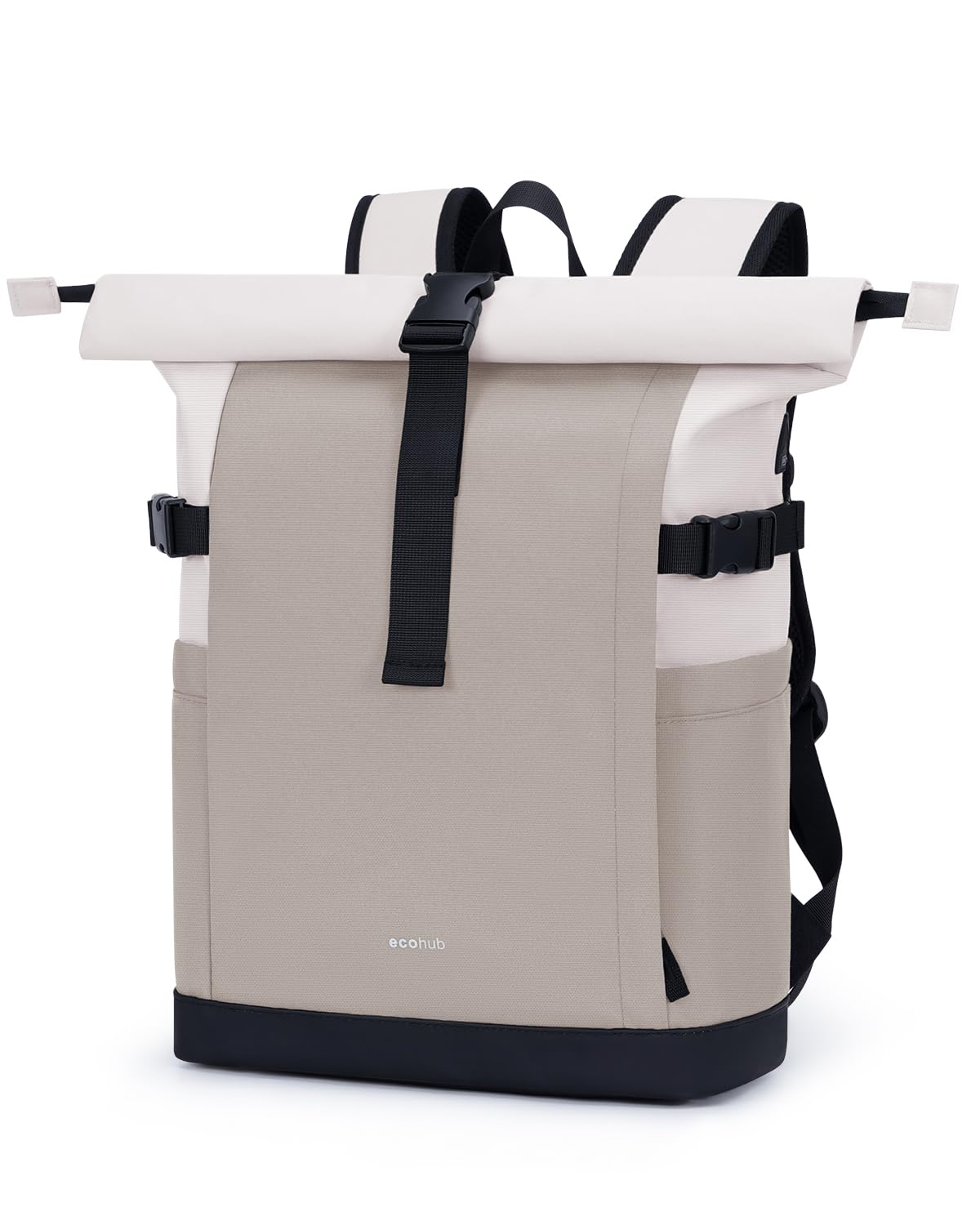ECOHUB Rolltop Rucksack 20–27L, 15.6 Zoll Laptop Rucksack mit Schnellzugriff auf das Hauptfach ohne Öffnen des Rolltops, Urbaner Tagesrucksack für Alltag, Arbeit, Uni und Reisen(Sand Khaki) - 1