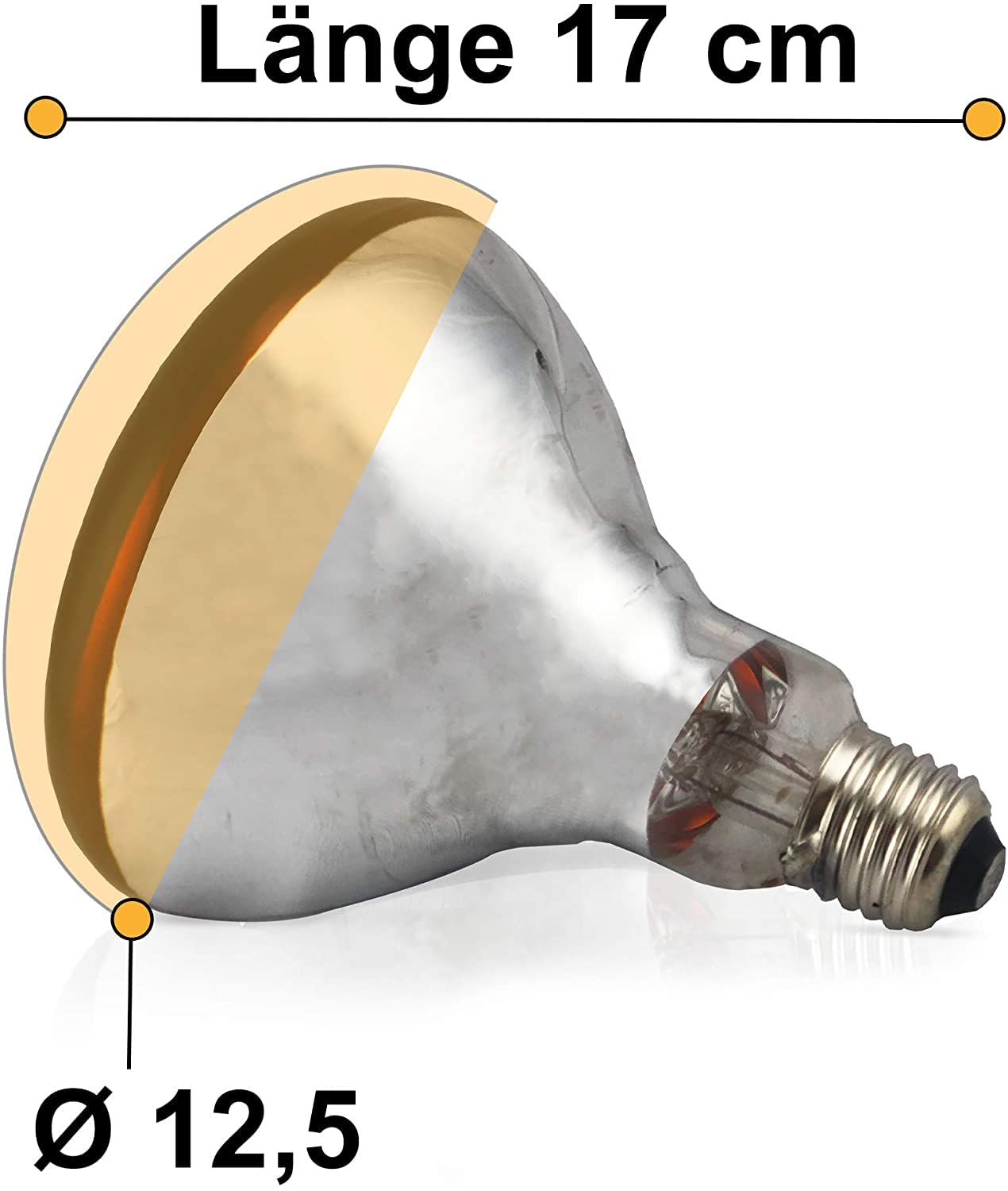 XXL Wärmestrahler 30 ⌀ Durchmesser mit Dimmer | 5 meter Kabel mit Infrarotlampe | Set 150 W Rotlichtlampe Wärmelampe E27 | Ferkellampe, Kückenlampe, Wärmelampe Tiere Hühner Infrarot Heizstrahler