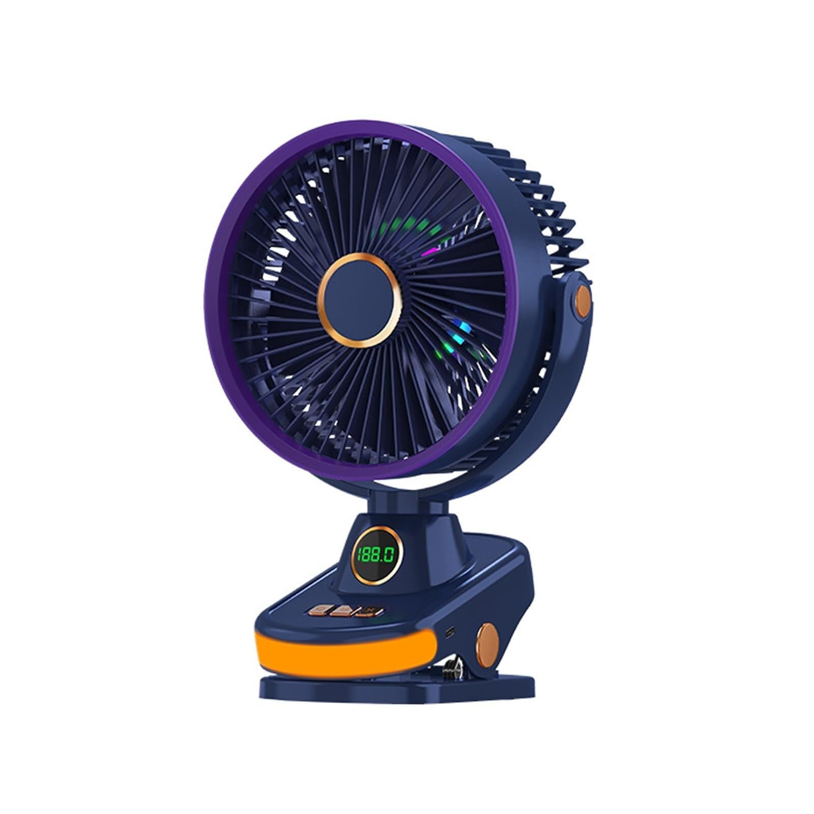 Ventilador de pinza recargable con rotación 360 y mini ventilador USB silencioso azul marino