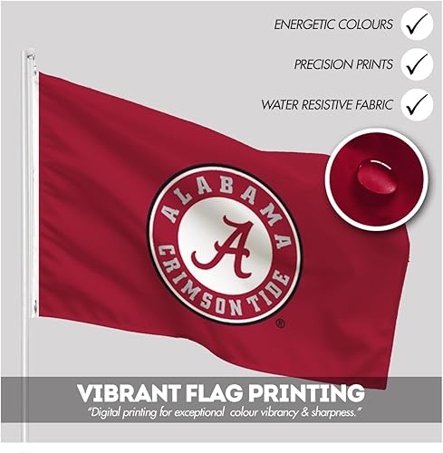 Miniatura 3 de Banderas de logotipo de la Universidad de Alabama Football Crimson Tide Circle A, nailon 200D impreso de doble capa con ojales de latón, bandera