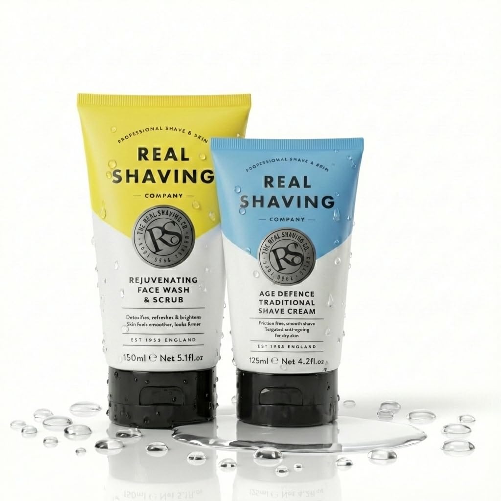 RSC Mens Grooming Kit - Shaving Cream for Men with Vitamin E Age Defence 125ml + Face Wash for Oily Skin Deep Cleansing 150ml - Mens Facial Cleanser & Shave Cream Combo for Smooth Skin