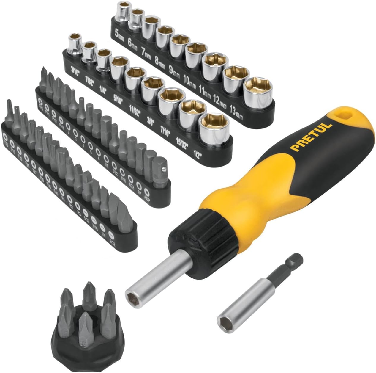 Pretul Ratchet Screwdriver Set with 35 Bits and 18 Sockets - 61 pieces