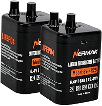 6 Volt 6Ah Lithium LiFePO4 Heavy Duty Lantern Battery 2 Pack, 2000 Cycles Rechargeable Lithium Iron Phosphate Battery for 4R25 Lantern(Spring S2 Terminals)