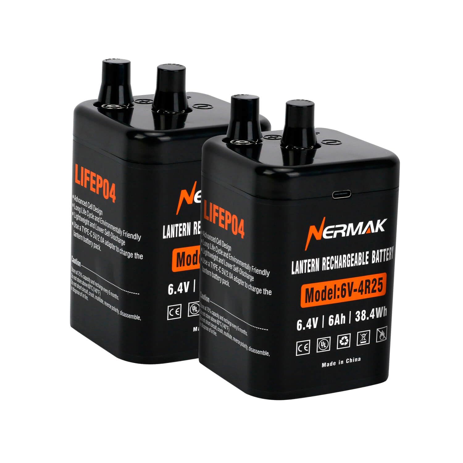 NERMAK 6 Volt 6Ah Lithium Ion Lantern Battery 2 Pack, 2000 Cycles Rechargeabl...