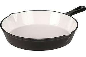 Servappetit Glazed Enamel Cast Iron 10” Round Skillet Griddle Fry Bake Pan with Black Exterior