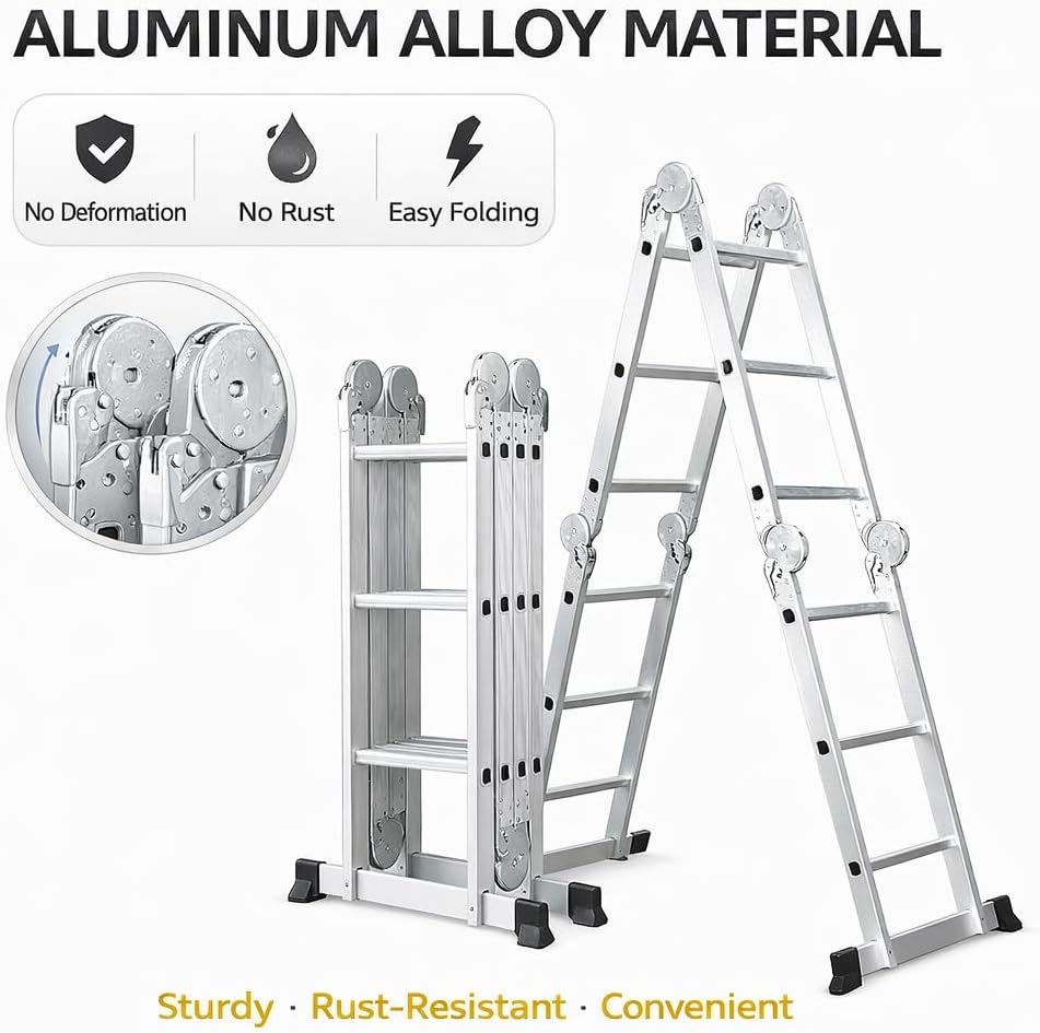 LIVINX Multi-Position Folding Ladder, Heavy Duty Aluminum Extension Step Ladder, 7.9 FT, Combination Ladder with Reinforced Joints and Non-Slip Feet