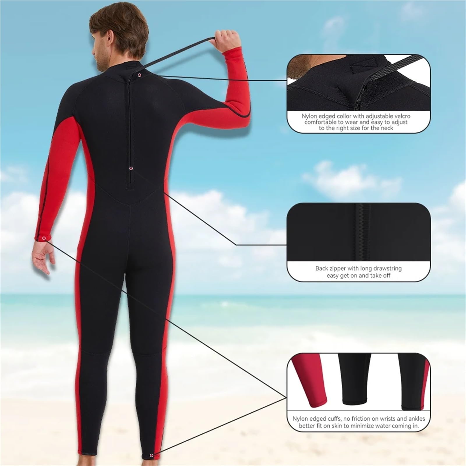 Mutandina da immersion Muta da snorkeling in neoprene 3,0 mm uomo, calda, anti-meduse, a prova di freddo, con cerniera posteriore, in un unico pezzo per Immersioni Snorkeling Nuoto Surf