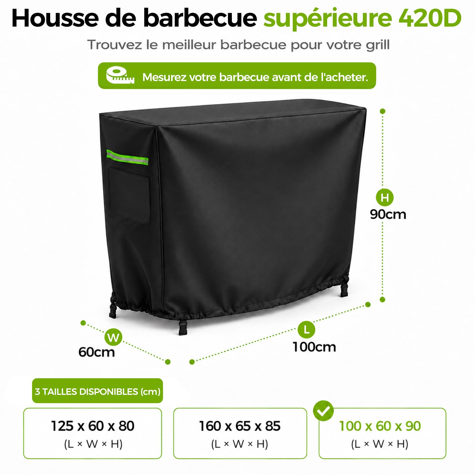Funda para carrito Plancha, 100 x 60 x 90 cm (largo x ancho x alto), funda protectora para barbacoa, lona impermeable de poliéster con goma elástica para plancha y carrito