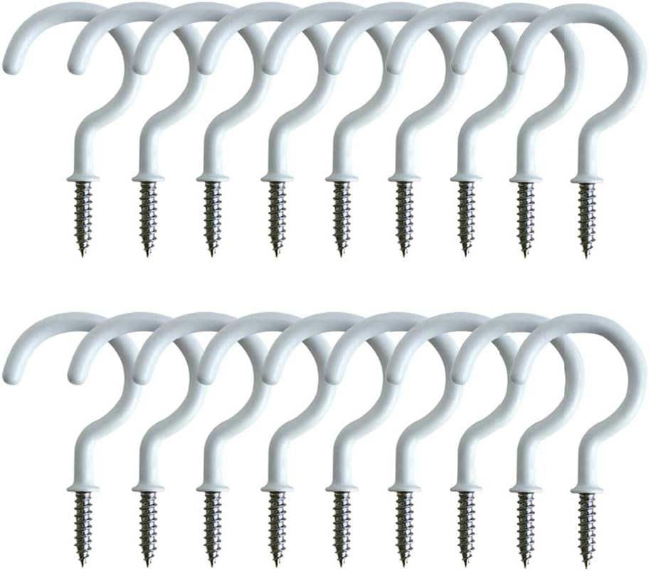18 Pack 3 inch Heavy Duty Screw Hooks White Coating