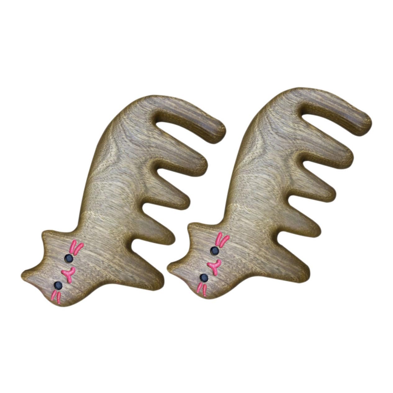 Ipetboom 6pièces Peigne Bois Pour Massage Du Chevelu De Peignes Antistatiques à Dents Larges Design Chat Pour Types De Cheveux