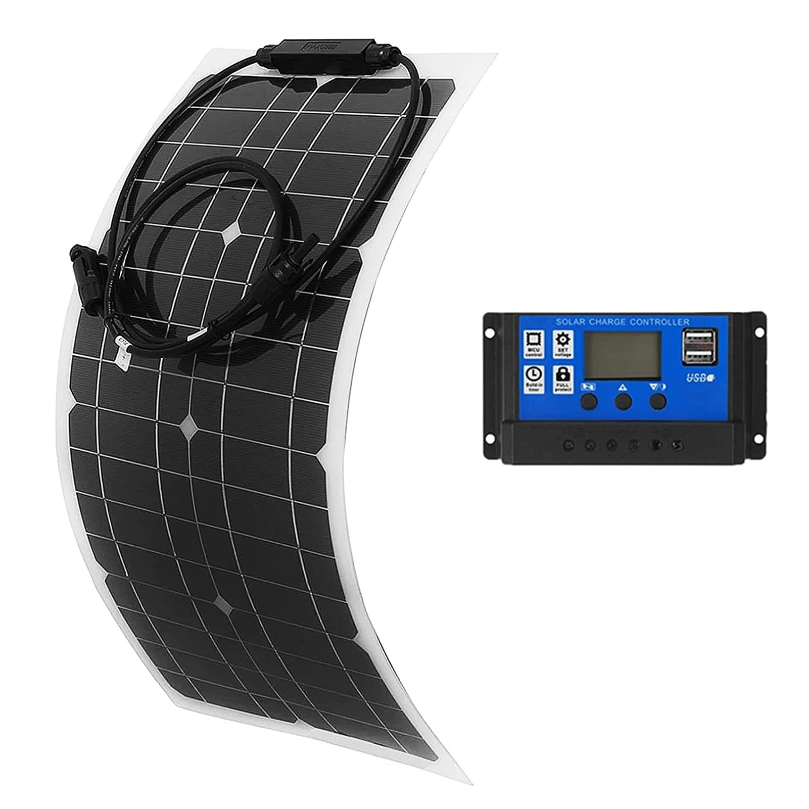 25 Watt 12 Volt Flexible Monocrystalline Solar Panel for RV Camper Van Boats and More(1×30A Controller)