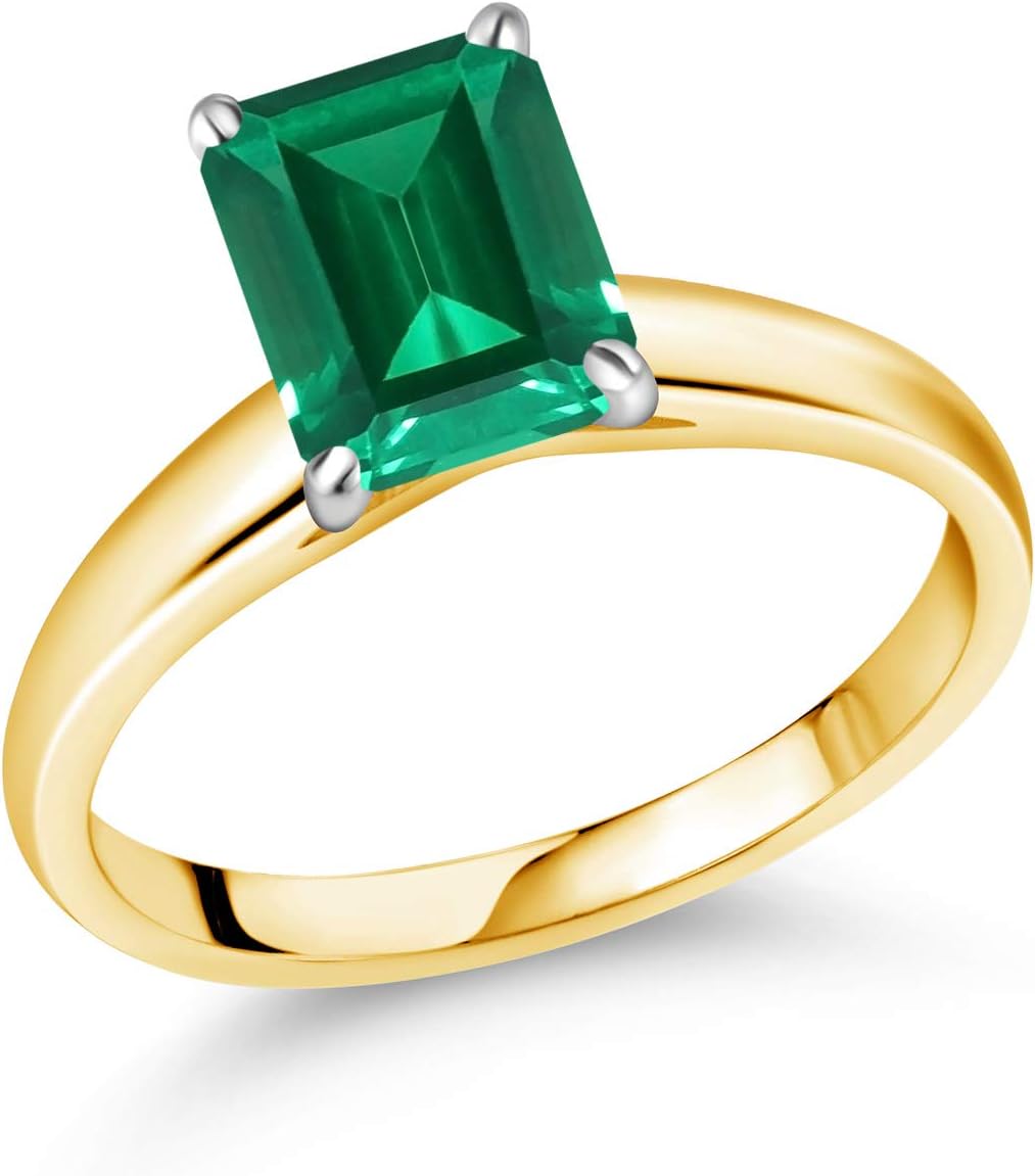 Gem Stone King 10K Yellow and White Gold Gemstone Birthstone Engagement Ring | Emerald Cut 9X7MM | Wedding Solitaire Anniversary Promise Gold Ring For Women | Available In Size 5-9