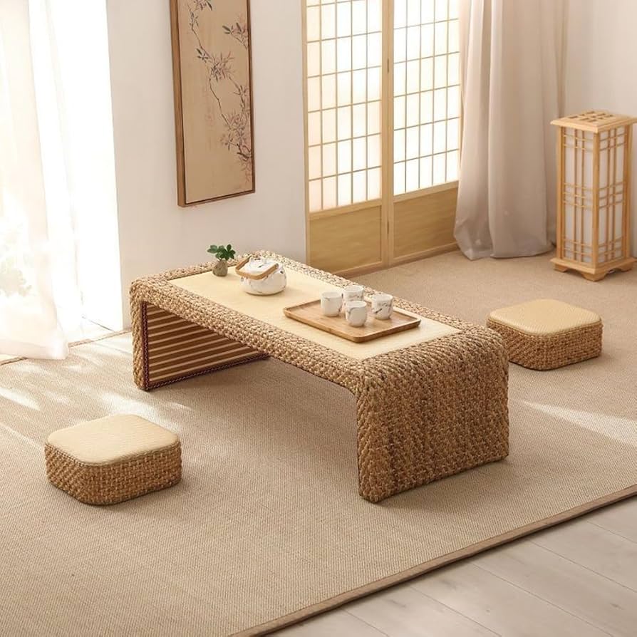 Amazon.com: Japanese Floor Table, Rattan Woven Coffee Table