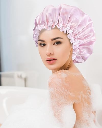 Miniatura 15 de Aquior Large Shower Cap, Shower Cap for Women Reusable Waterproof, Bath Hair Cap for All Hair Lengths,for Ladies, Men and Kids (Flower)
