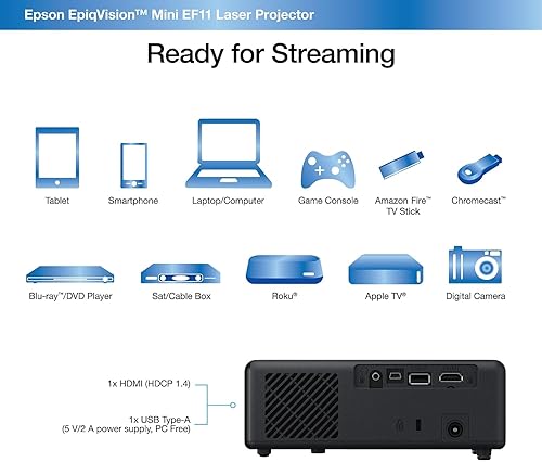Miniatura 5 de Epson EpiqVision Mini EF11 Laser Projector, 3LCD, Portable, Full HD 1080p, 1000 lumens Color Brightness and White Brightness, Compatible with Roku,