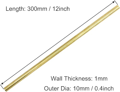 Miniatura 2 de Tubo redondo de latón, 0.394 pulgadas de diámetro exterior de 0.039 pulgadas de grosor de pared de 11.811 in de longitud, tubo recto de metal sin