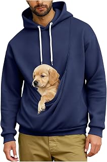 Hoodie with Dog Pouch for Men Fall Winter Warm Cute Kangaroo Pouch Hoodies Casual Cozy Soft Pet Hooded Sweatshirt