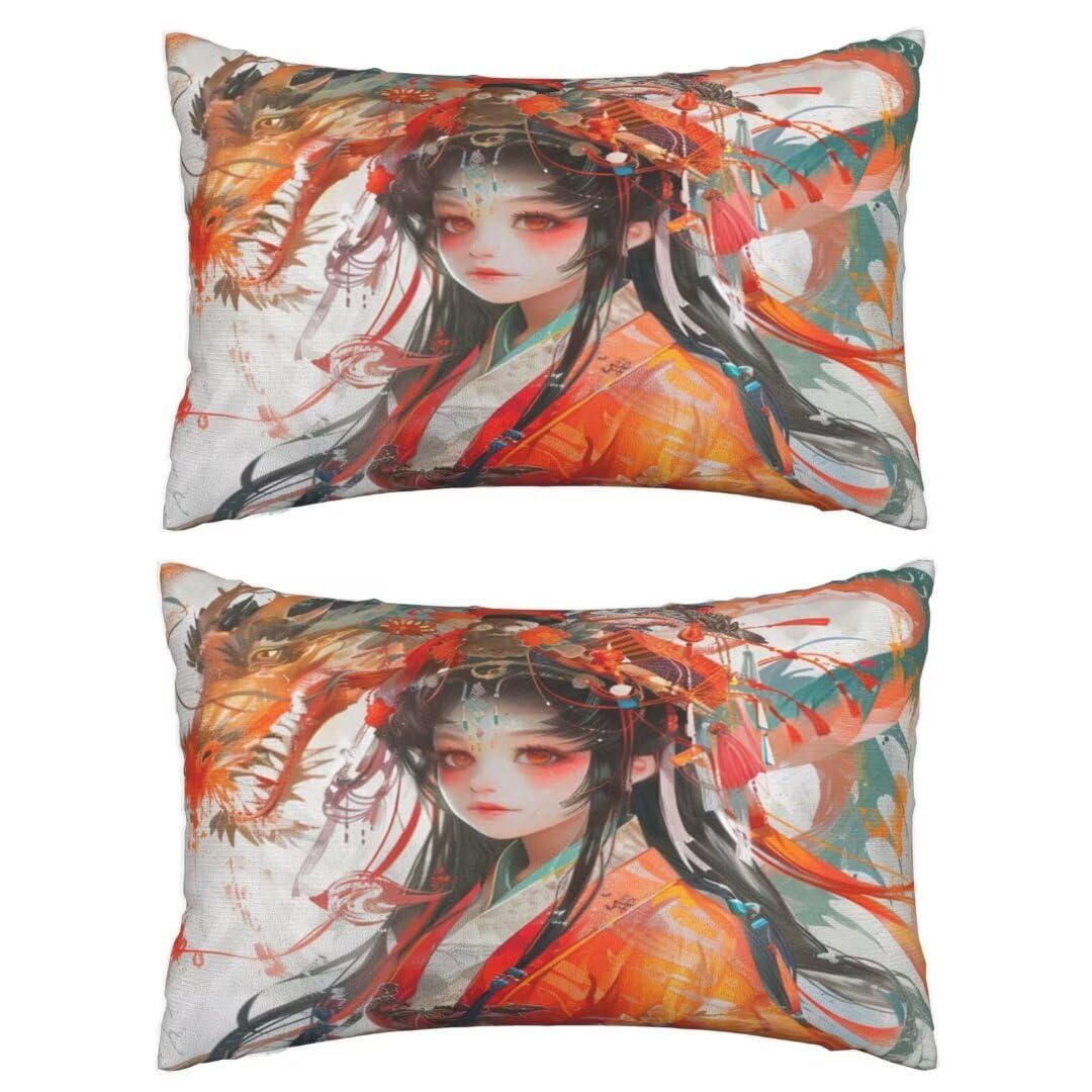 Kissenbezug 60 x 90 cm Anime Kissen, Sofakissen Superweicher Kopfkissenbezug Dekorative Kissenbezüge (2er Set) Kissenhülle mit ReißVerschluss Deko Kissen für Couch Wohnzimmer Schlafzimmer Drache J371