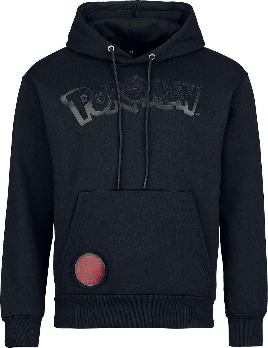 Pokémon Heat Logo - Black on Black Uomo Felpa con Cappuccio Nero 65% Cotone, 35% Poliestere Regular