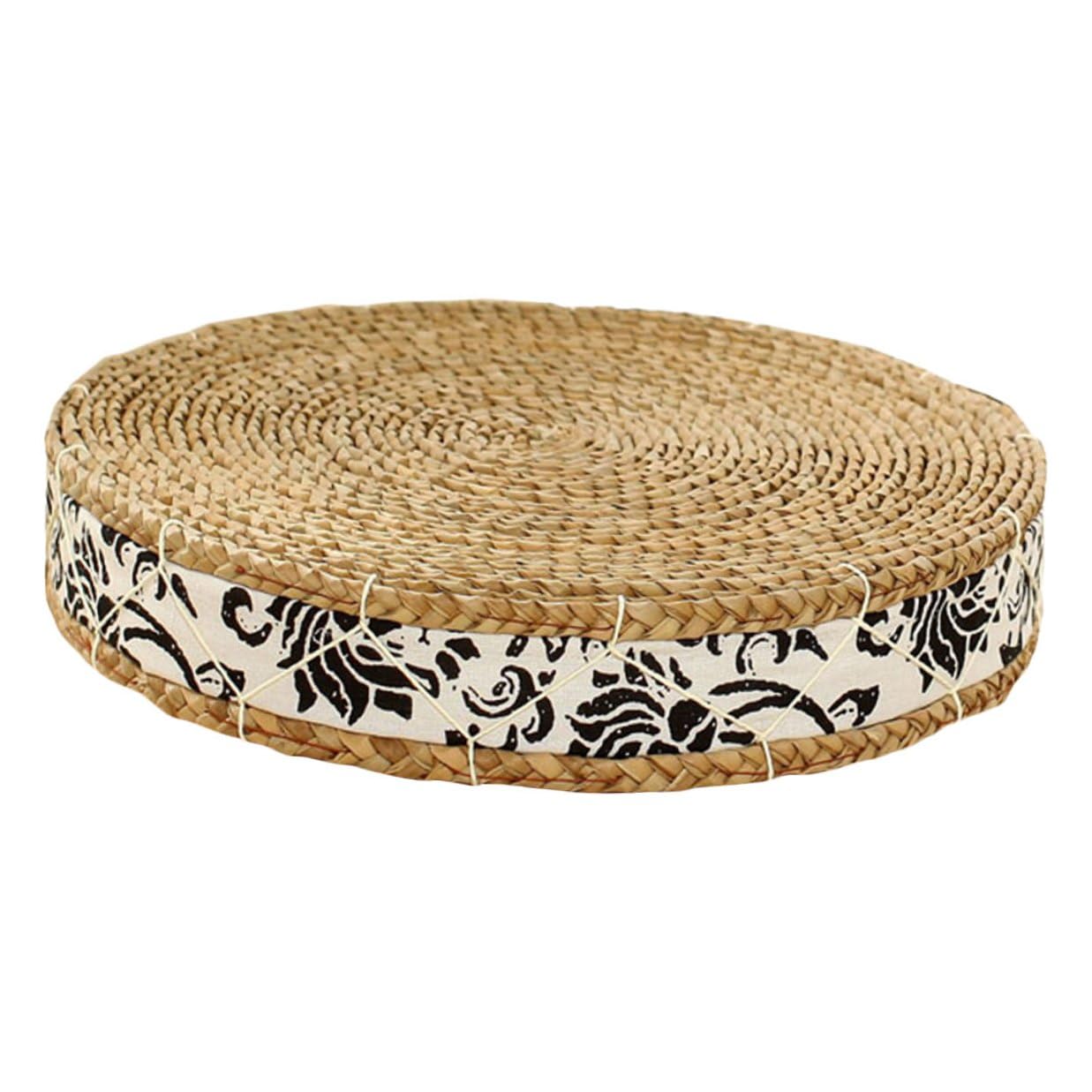 Coussin tressé rond en paille naturelle pour assise de sol et méditation yoga