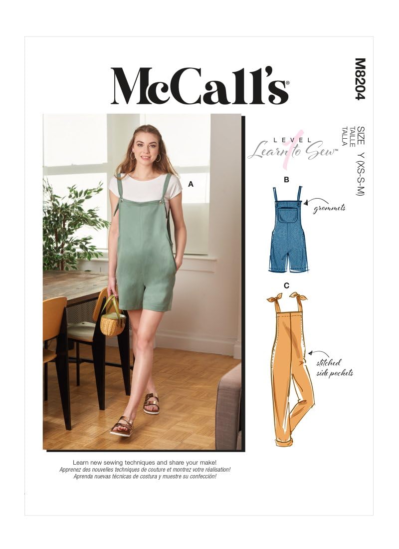 McCall's Misses' Overalls Sewing Pattern Kit, Code M8204, Sizes L-XL-2XL, Multicolor