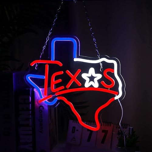 Miniatura 6 de Letrero de neón de Texas alimentado por USB para decoración de habitación, letrero de neón de Texas Longhorn, estrella solitaria, letrero de luz de