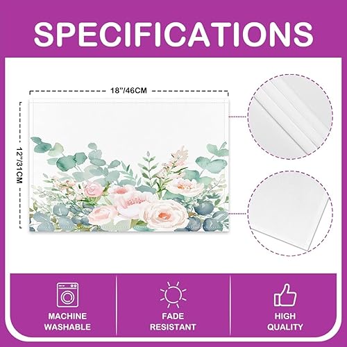 Miniatura 4 de Manteles individuales para mesa de cactus, de 18 x 12 pulgadas, bohemio, suculentas, lavables, manteles individuales de tela lavable con plantas