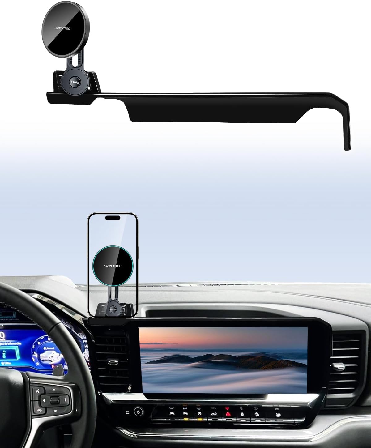 Phone Mount for 2022-2025 Chevrolet Chevy Silverado1500/GMC Sierra 1500 2500HD 3500HD Accessories 13.4-Inch Screen, Magnetic Car Phone Holder for MagSafe, Magnets Fast Wireless Charger Cell Phone Base