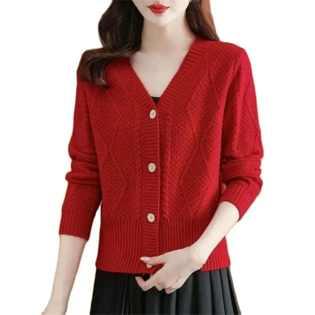Cardigan da donna casual a vita alta, lavorato a maglia, lavorato a maglia, tinta unita