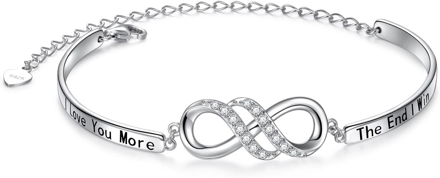 925 Sterling Silver Infinity Bangle Bracelet With Inspirational Message, Adjustable Sisters Bracelets Friendship Jewelry for Women Girls Love Gifts for Mother Daughter Wife