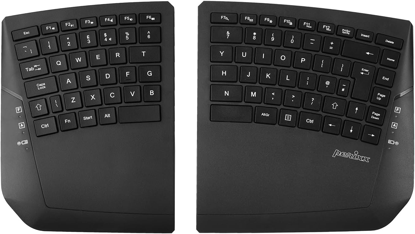 Perixx PERIBOARD-624B Wireless True Ergonomic Split Keyboard, Two Separated Halves Design, UK QWERTY Layout