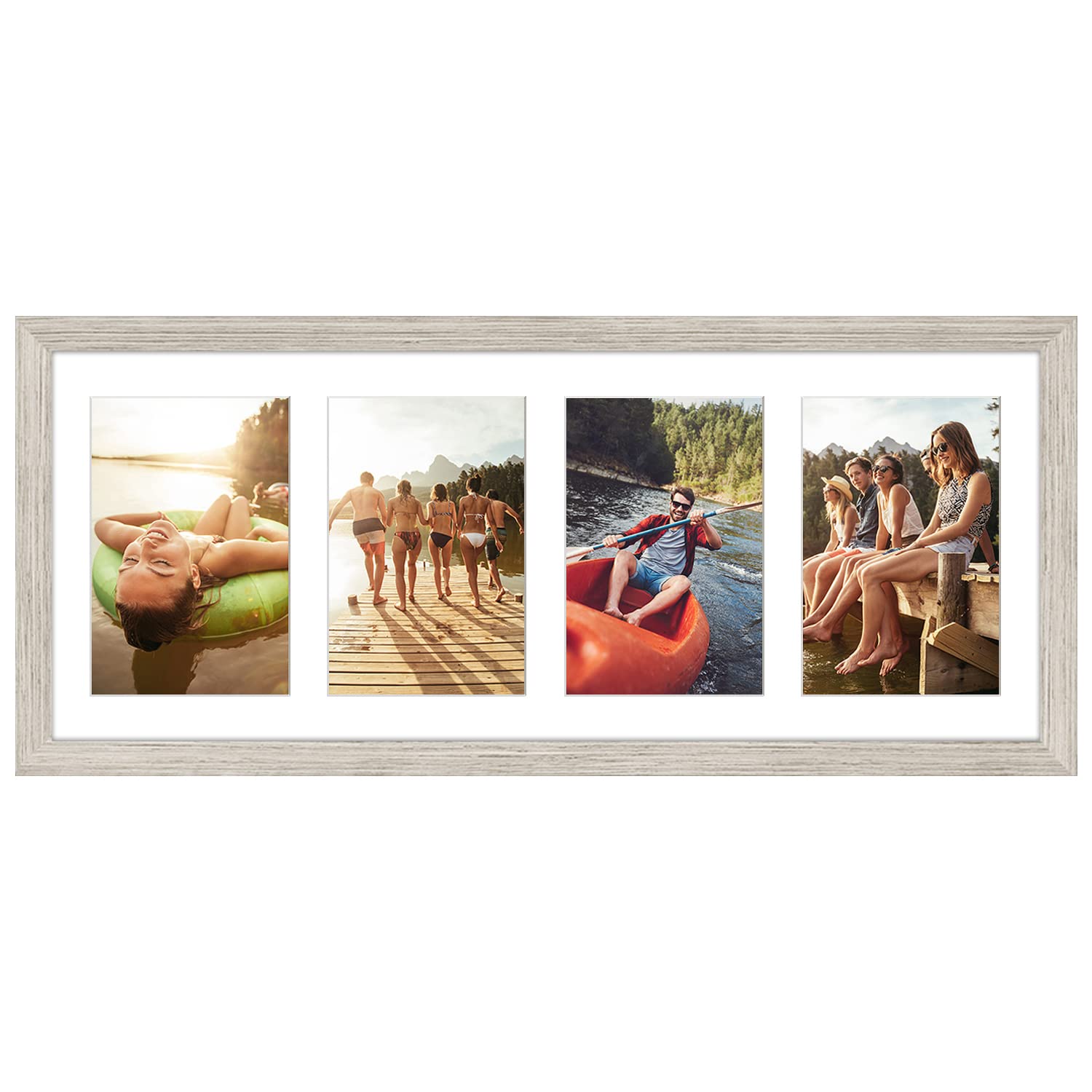 Photo 1 of Americanflat 8x20 Collage Picture Frame in Driftwood | Displays Four 4x6 inch Photos. Shatter-Resistant Glass. Hanging Hardware Included!
