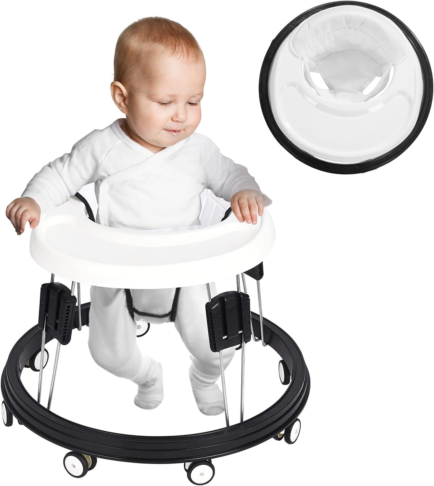 The Baby Walker, Suitable for 66-80cm Height, White, Mute Anti-Rollover, Foldable Baby Chair