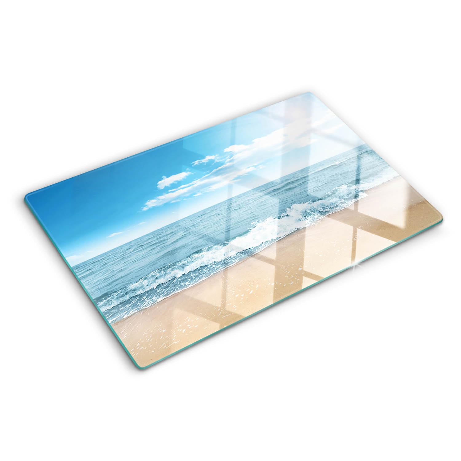 Chopping Board for Kitchen 80x52 cm Smooth Surface Polished Edges Stain and Heat Resistance Printed Food Contact Easy to Clean Non-Slip Feet Bacteria-Resistant Rectangular Glass - Beach